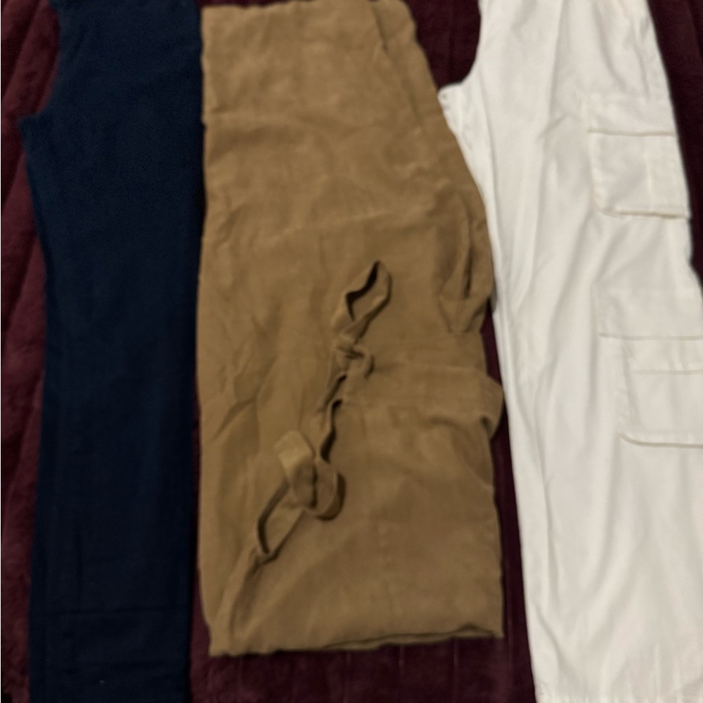 Set of Three Pants - Navy, Brown, and White